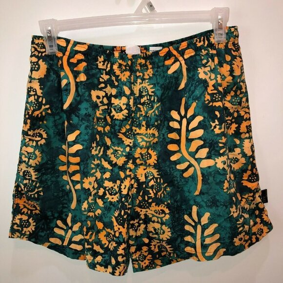 TYR Sport Mens Large Green Floral Elastic Waist Pockets Swim Shorts Trunks Sz L - Picture 3 of 10